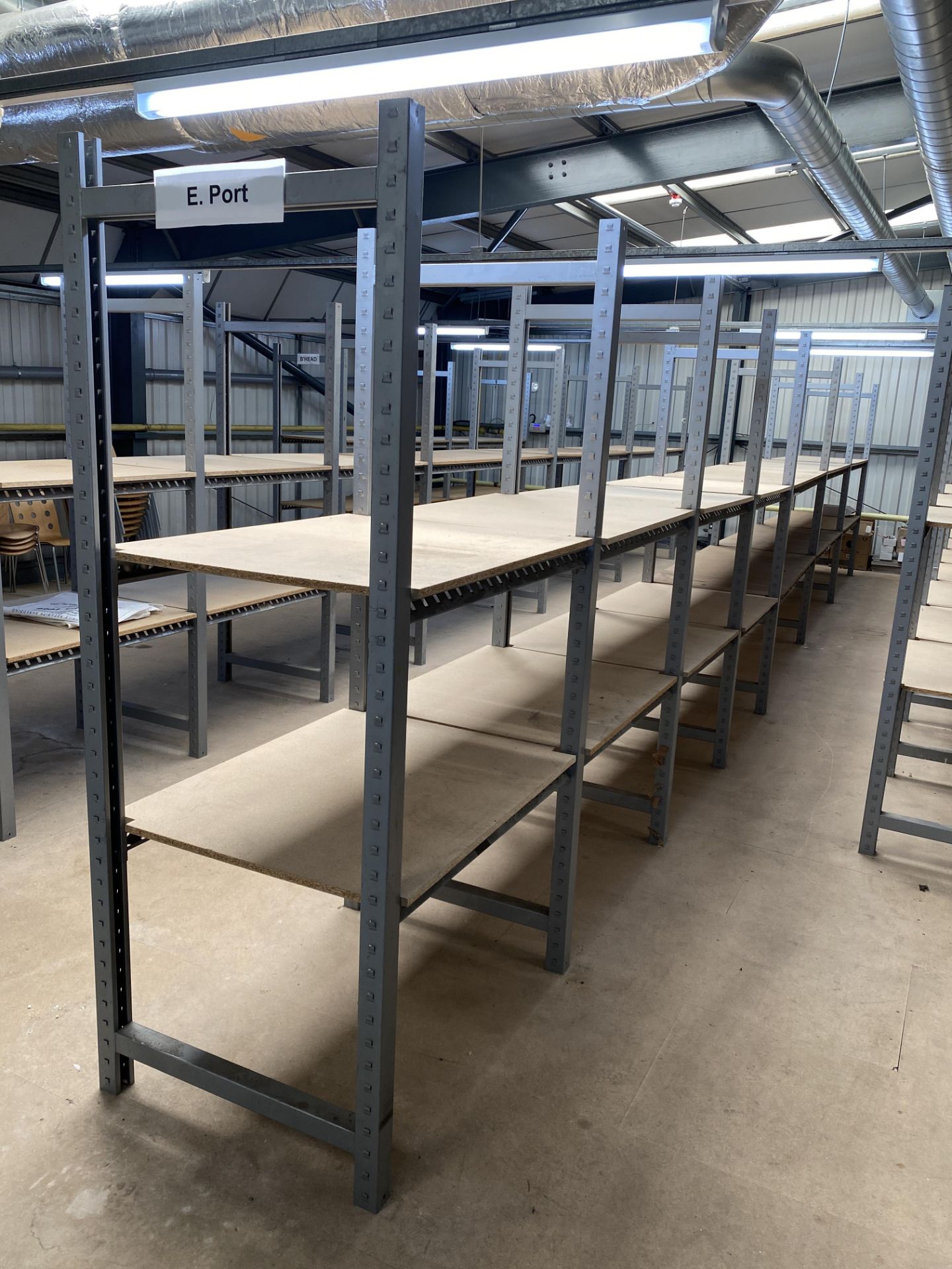 23 x Bays of Slot Together Grey Metal Parts Racking with Chipboard Shelving. - Image 3 of 8