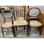 Three assorted wooden chairs,