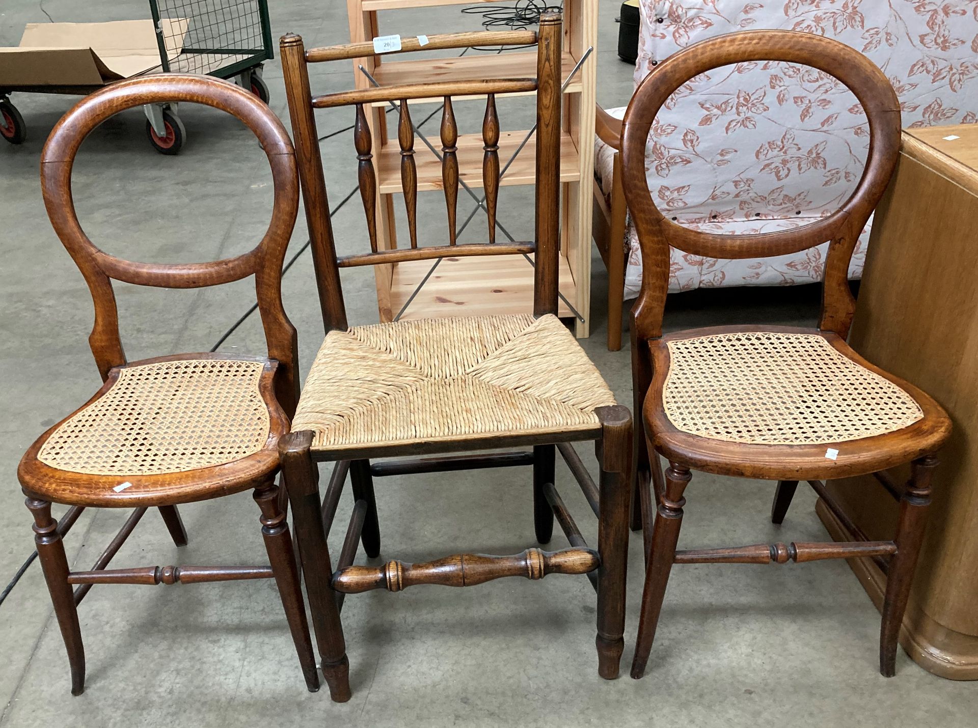 Three assorted wooden chairs,