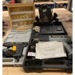 Four items - Tooltec 1020w router, box of eighteen router heads,