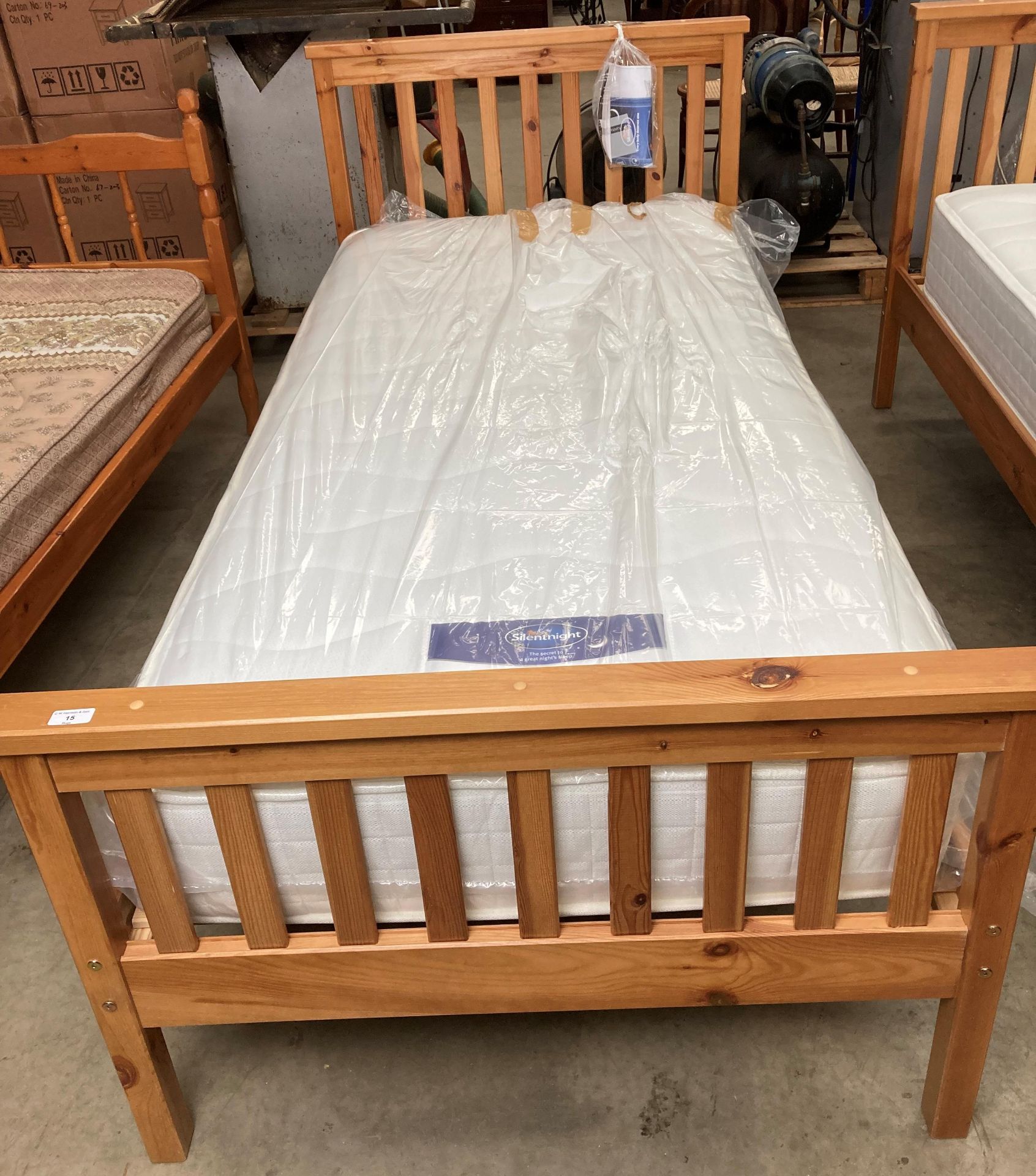 A pine 3' single bed and Silent Night pocket essentials 1000 mattress