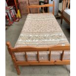 A pine single bed and mattress 3'