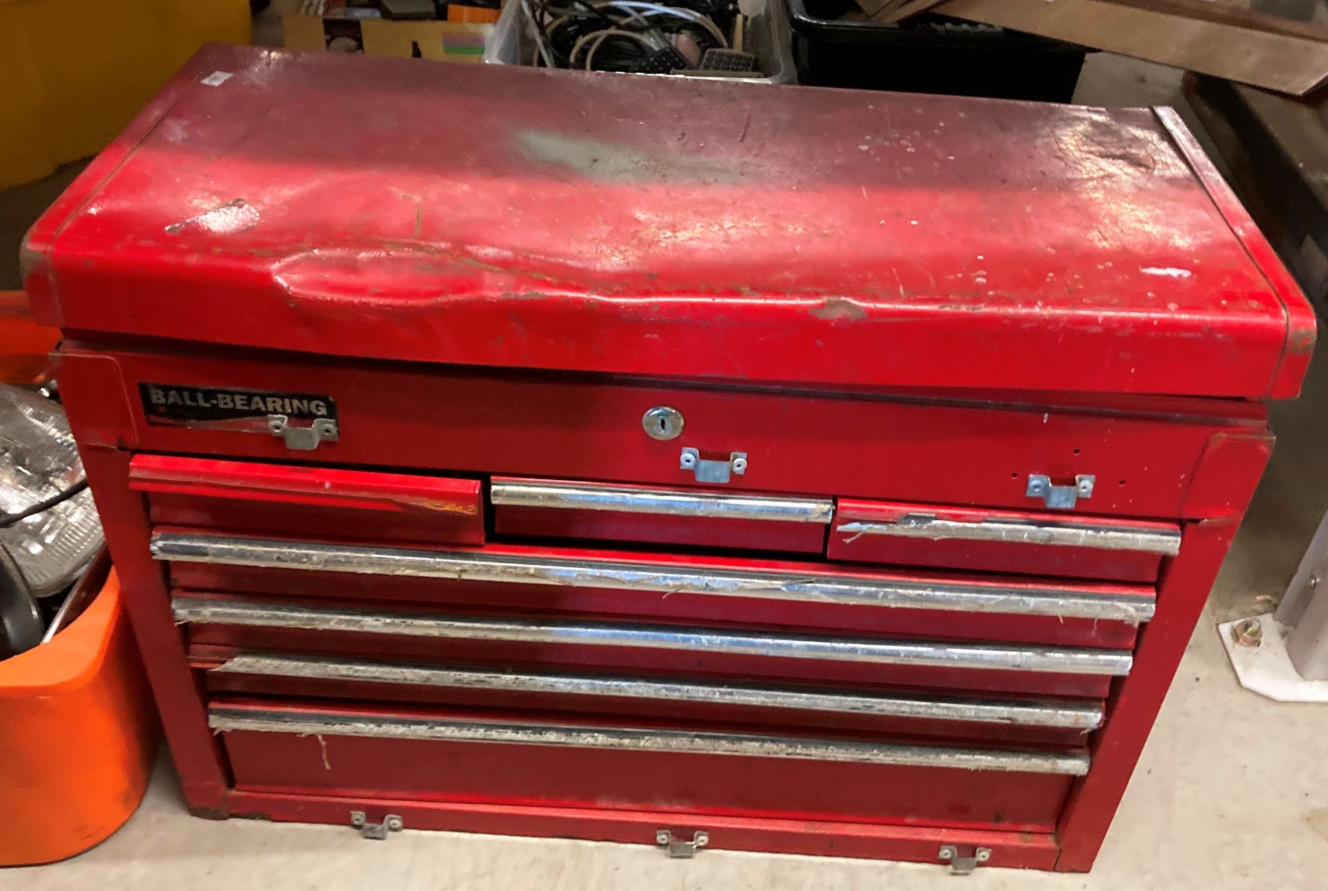 A Ball Bearing red metal seven drawer (various sizes) lift top portable toolbox in as seen - Image 5 of 5