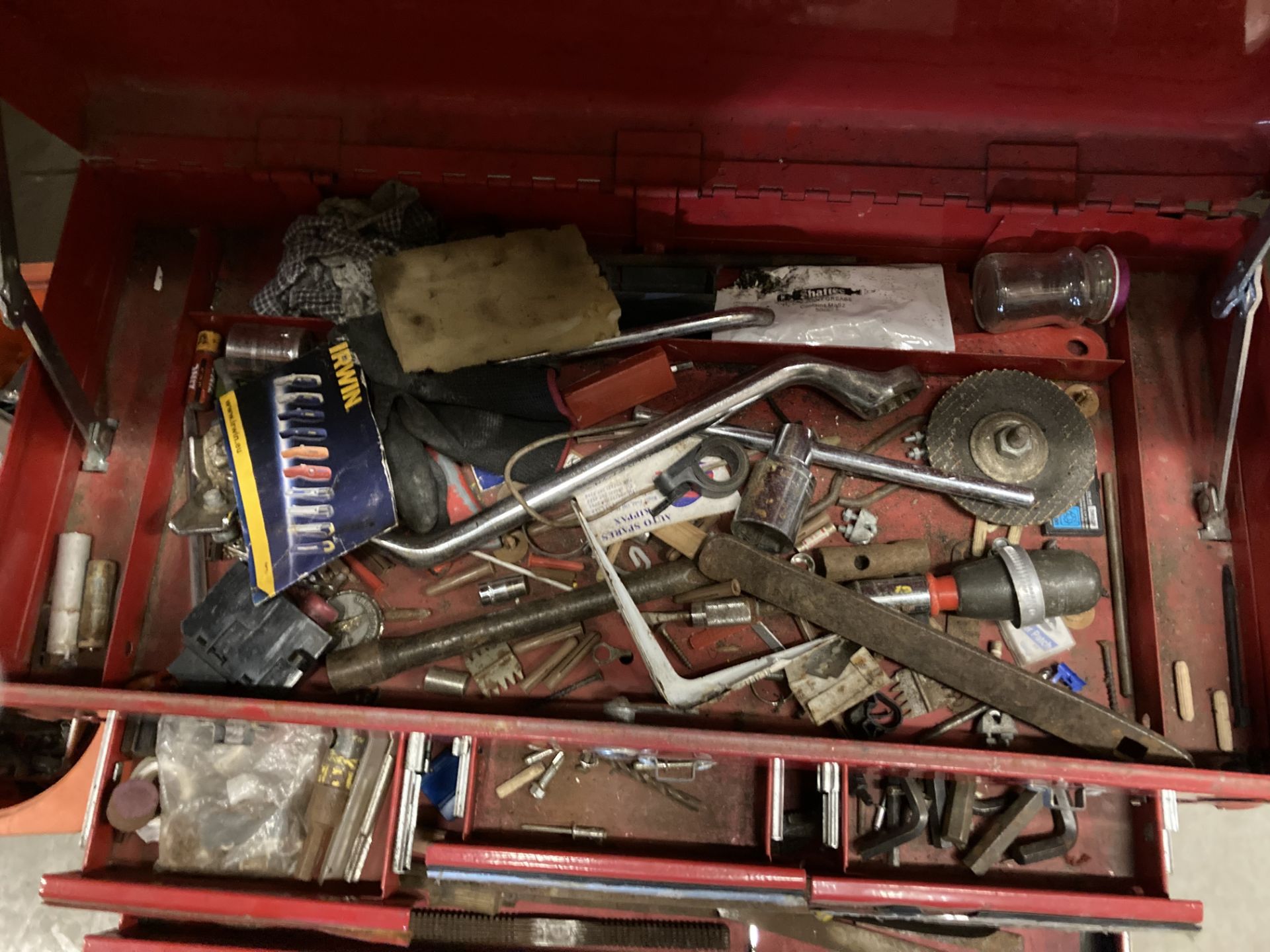 A Ball Bearing red metal seven drawer (various sizes) lift top portable toolbox in as seen - Image 2 of 5