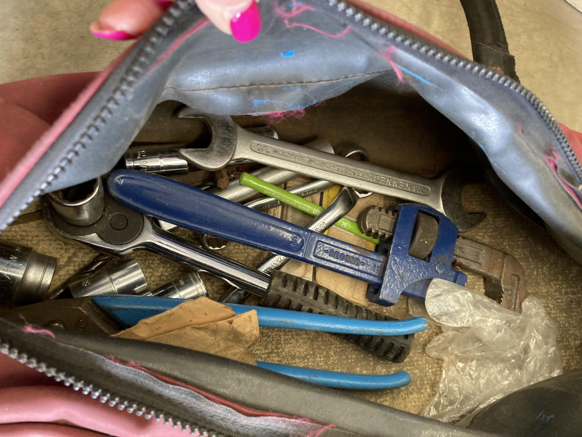 A collection of tools contained in two boxes, two bags and a suitcase including a blow torch, saw, - Image 5 of 5