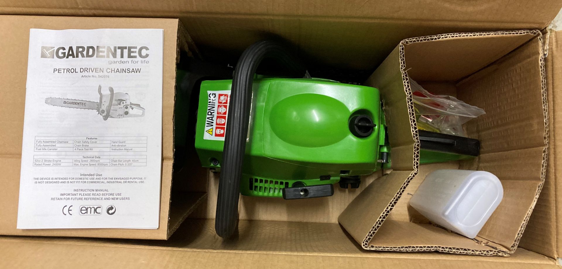 A GardenTec petrol driven chainsaw model no: 542076 boxed - appears unused (L08) - Image 2 of 4
