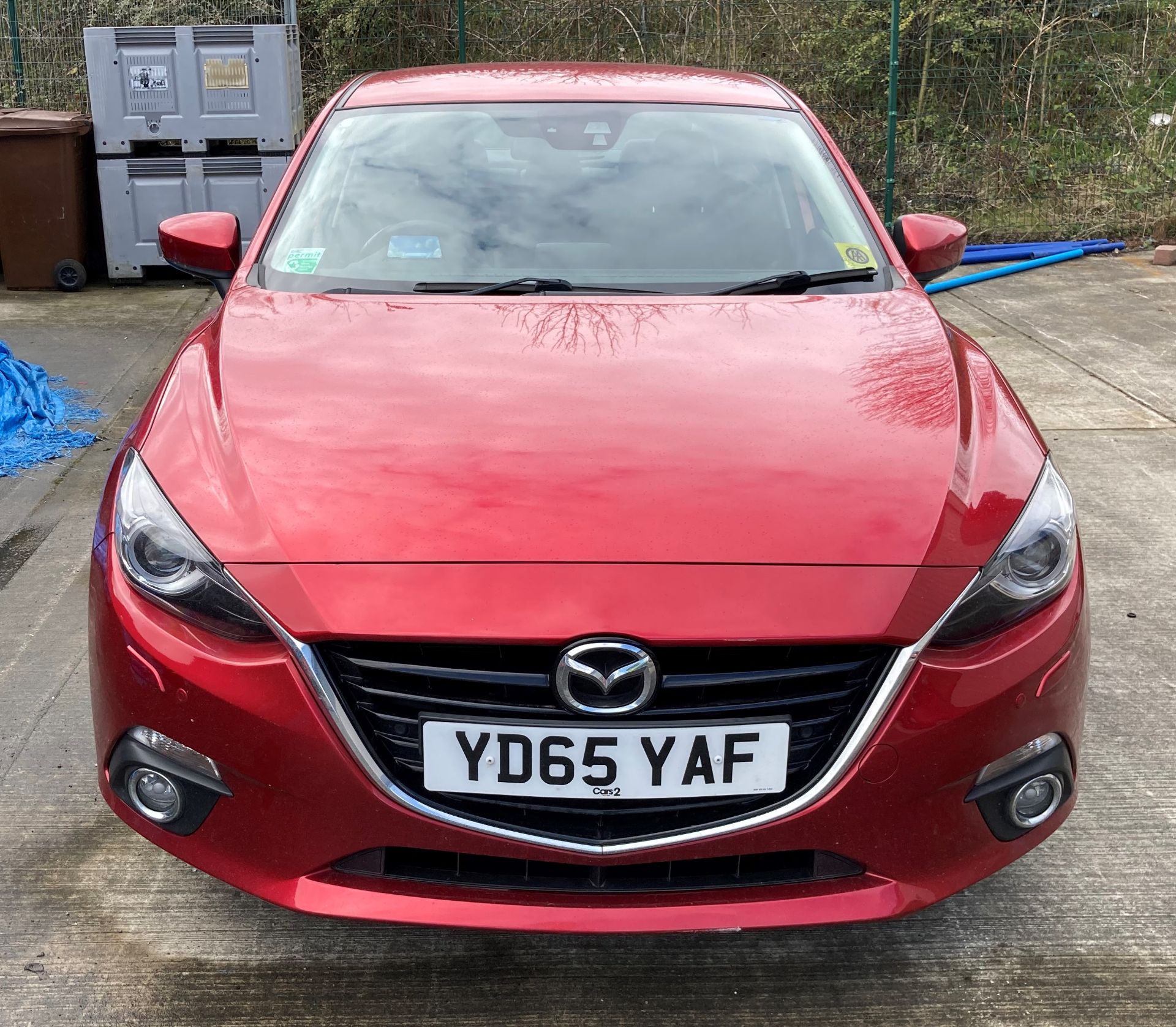 MAZDA 3 SPORT NAV 2.0 four door saloon - petrol - red with black leather interior.