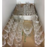 Contents to two trays - forty-nine pieces of glassware including 4x6 sherry, wine,