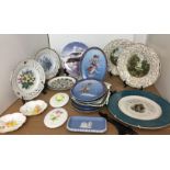 Eighteen plates and plaques including two Shelley shallow dishes 12cm diameter,