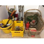 Contents to bucket, plastic box, bag, basket and contents including butter churn,