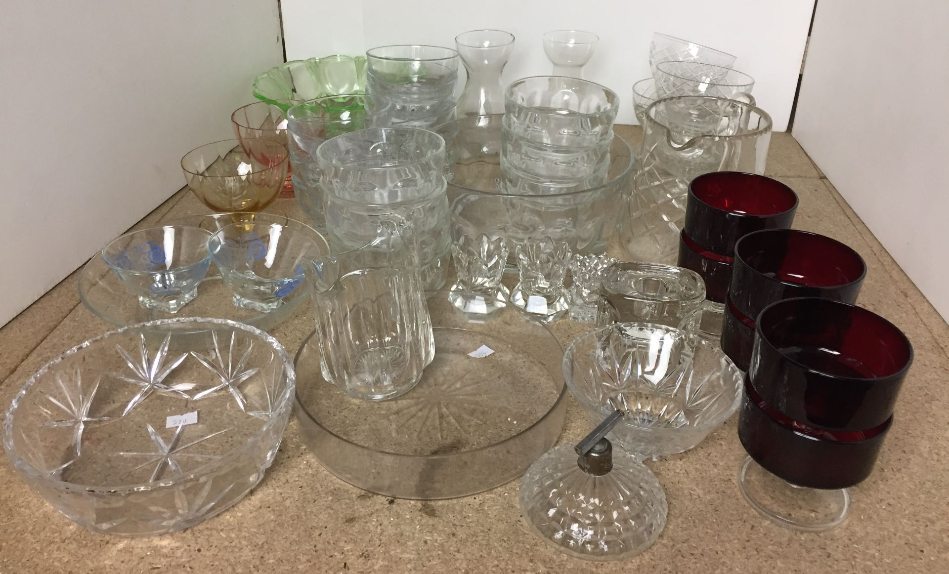 Forty five plus pieces of glassware including 22cm diameter trifle bowl with eight matching dishes,