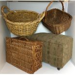 Four items including three wicker baskets - shopping 36x30x18 high, log 43cm diameter,