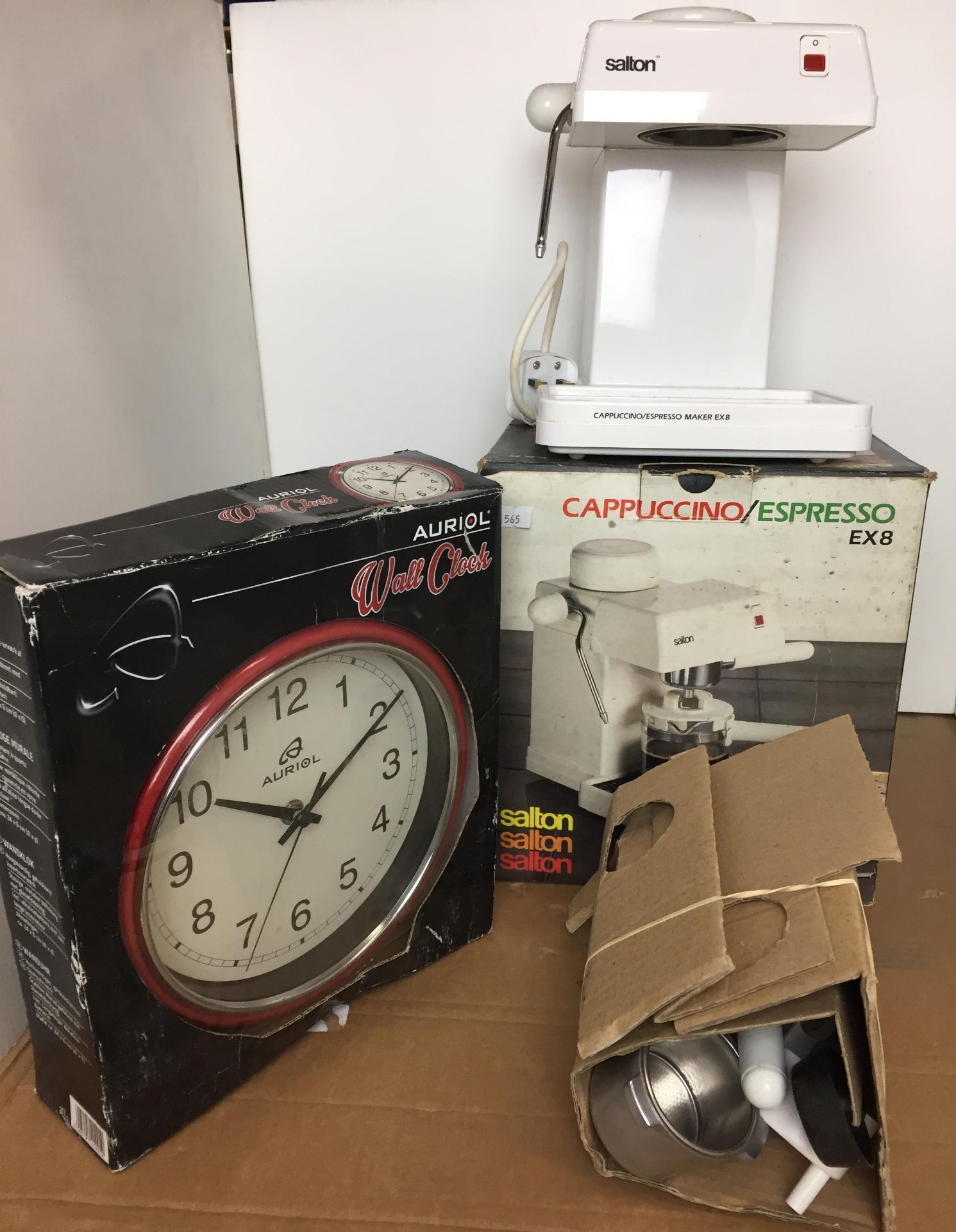 Two items - boxed Salton Cappuccino- Espresso Maker EX8 and Auriol wall clock T02