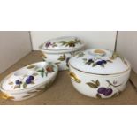 Three pieces Royal Worcester Evesham oven to tableware including two oval lidded tureens,