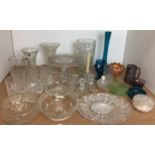 Thirty plus pieces of glassware including three cut glass vases 21 to 28cm high,