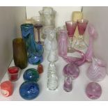 Twenty-two items of mainly Uredale glassware in white, pink, blue and green, brown and purple,