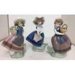 Three Lladro Flower Girl figurines max height 18cm T01