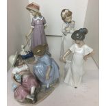 Four items including Lladro Daisa mother and child 28cm high, three Nao - two girls with baby,