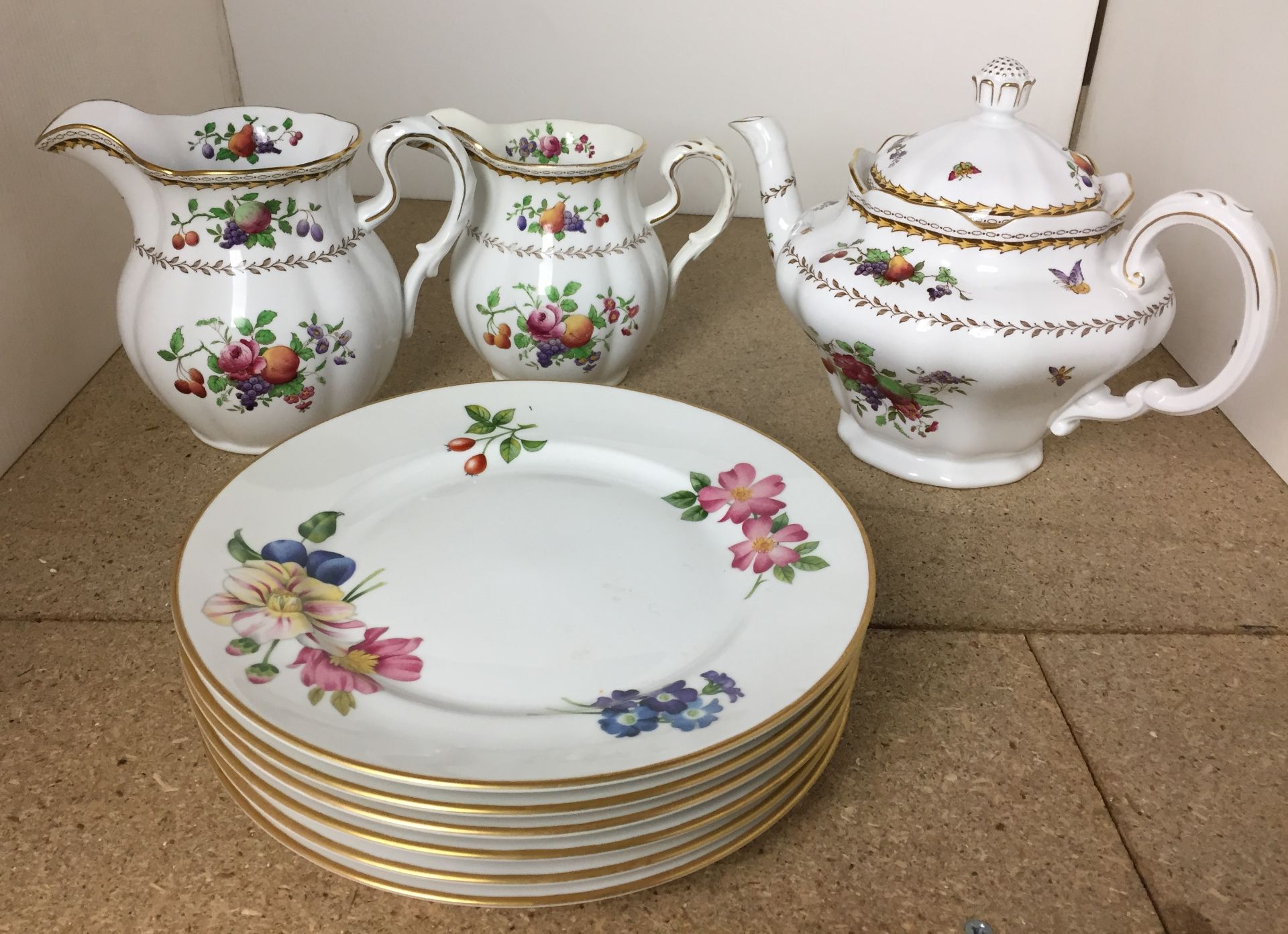 Nine items including Spode Rockingham teapot and two jugs (exclusive to Harrods) and six Royal