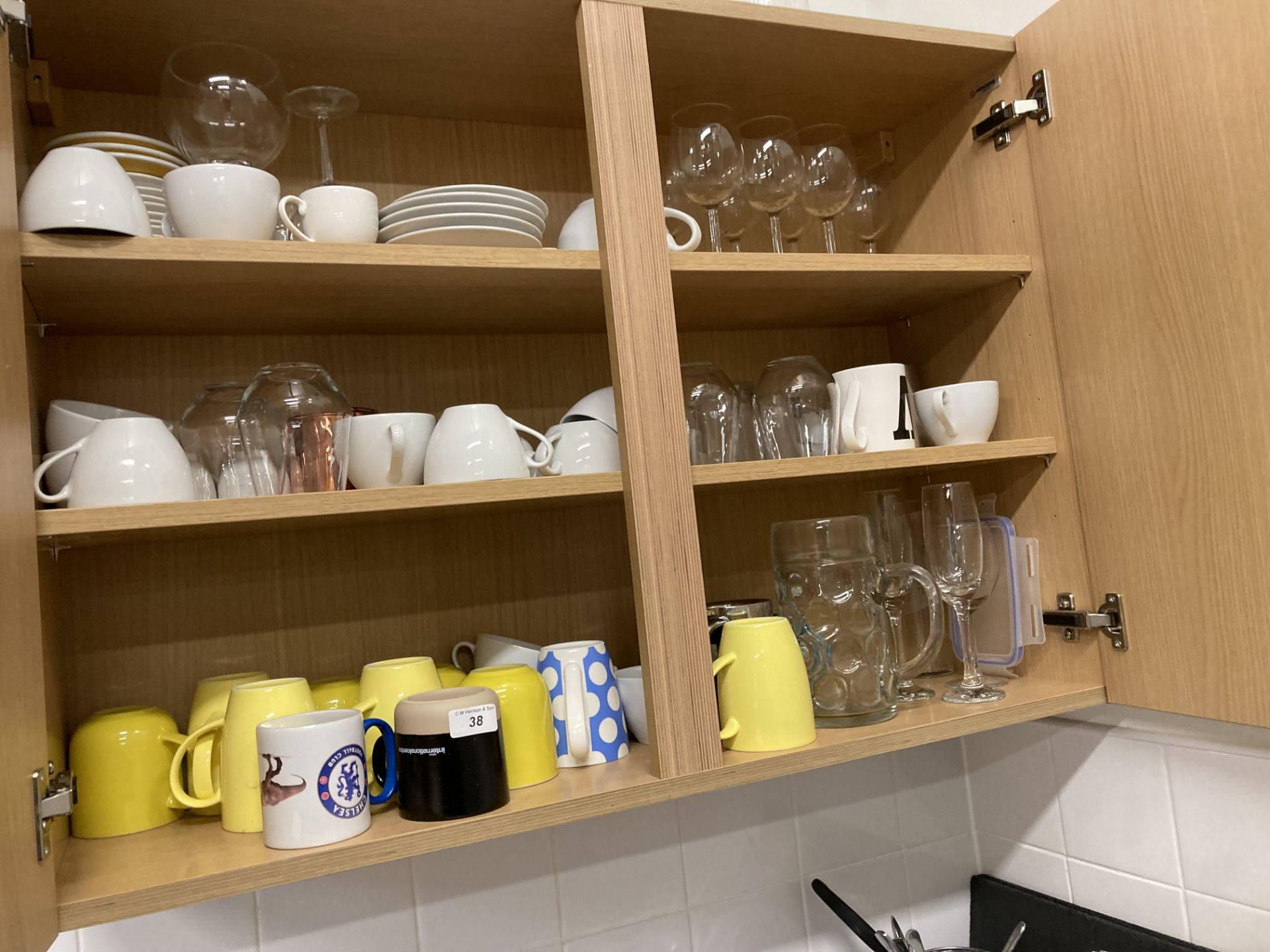 Remaining contents to kitchen area - cups, saucers, plates,