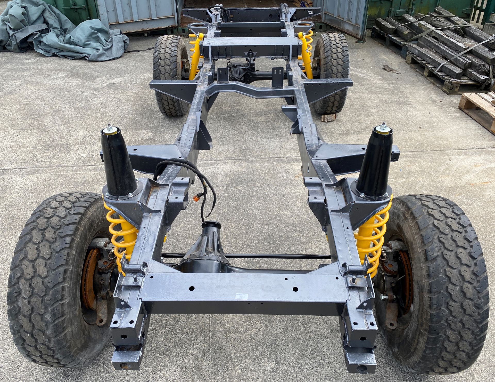 LANDROVER LWB 110 CHASSIS, re-coated, new coil springs, new Super Gaz suspension by Brit Part,