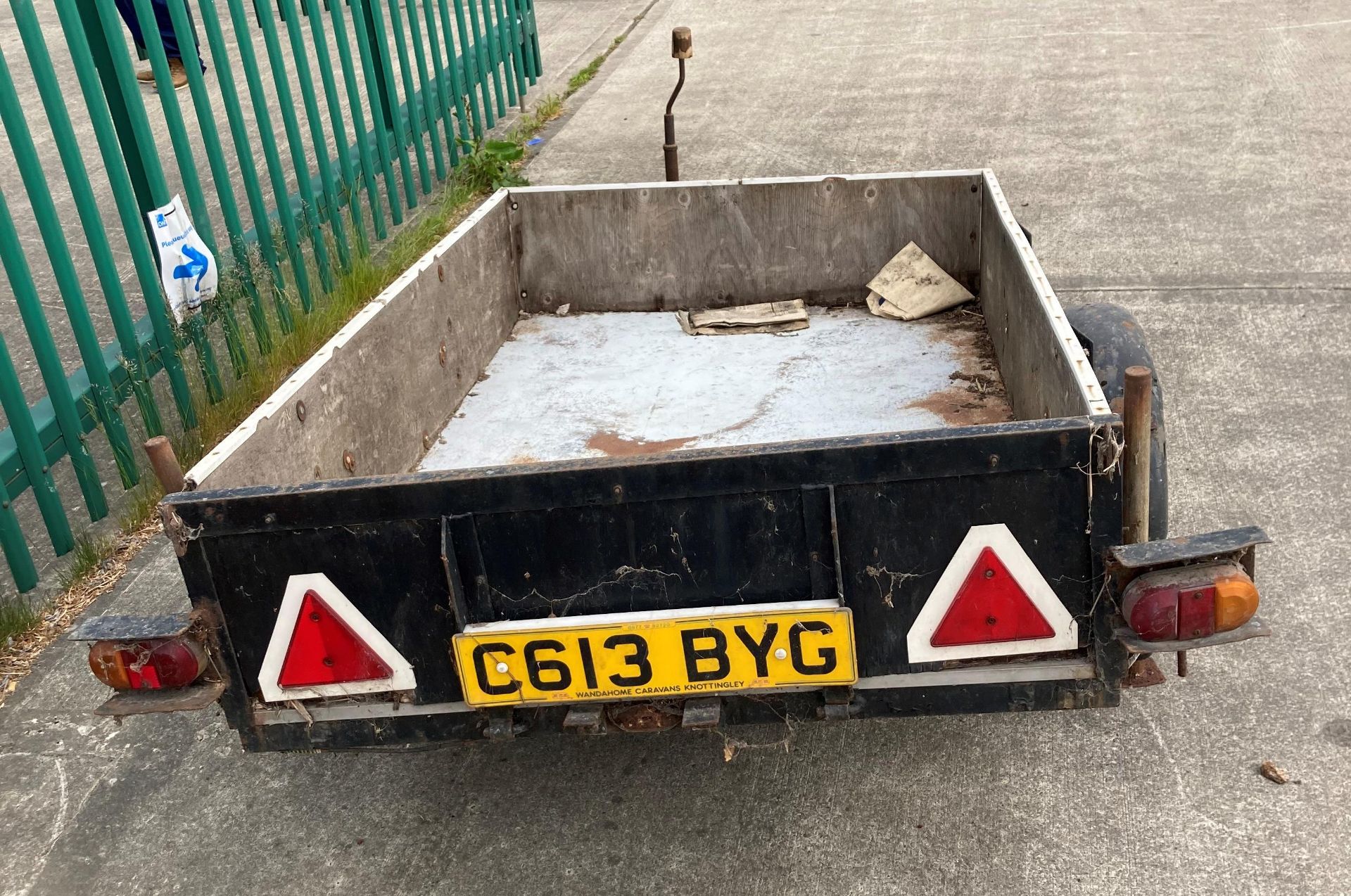 A metal framed single axle trailer with wood sides, 120cm x 200cm x 34cm deep - rusty condition, - Image 3 of 3