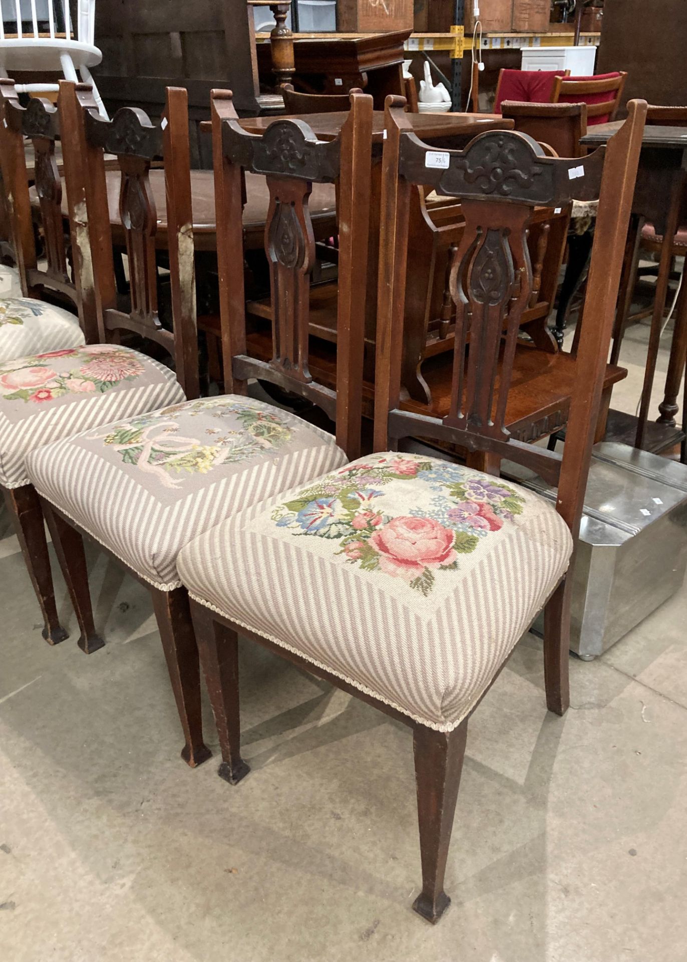 A set of six mahogany dining chairs with floral fabric seats (S2T) - Image 2 of 3