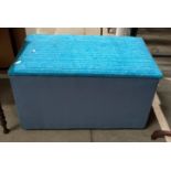 A blue fabric covered blanket box 77cm x 42cm x 48cm high (MST)