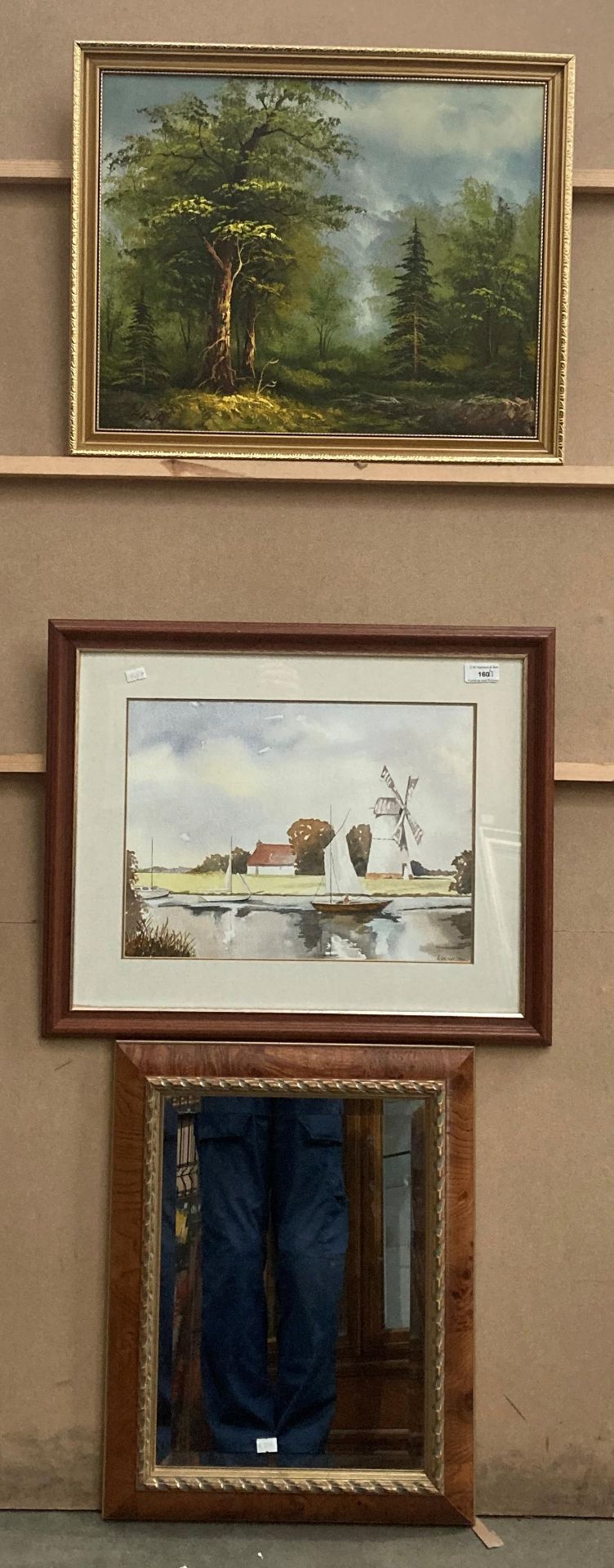 A Wright, framed watercolour of boats by a windmill, 1996, 30cm x 39cm,