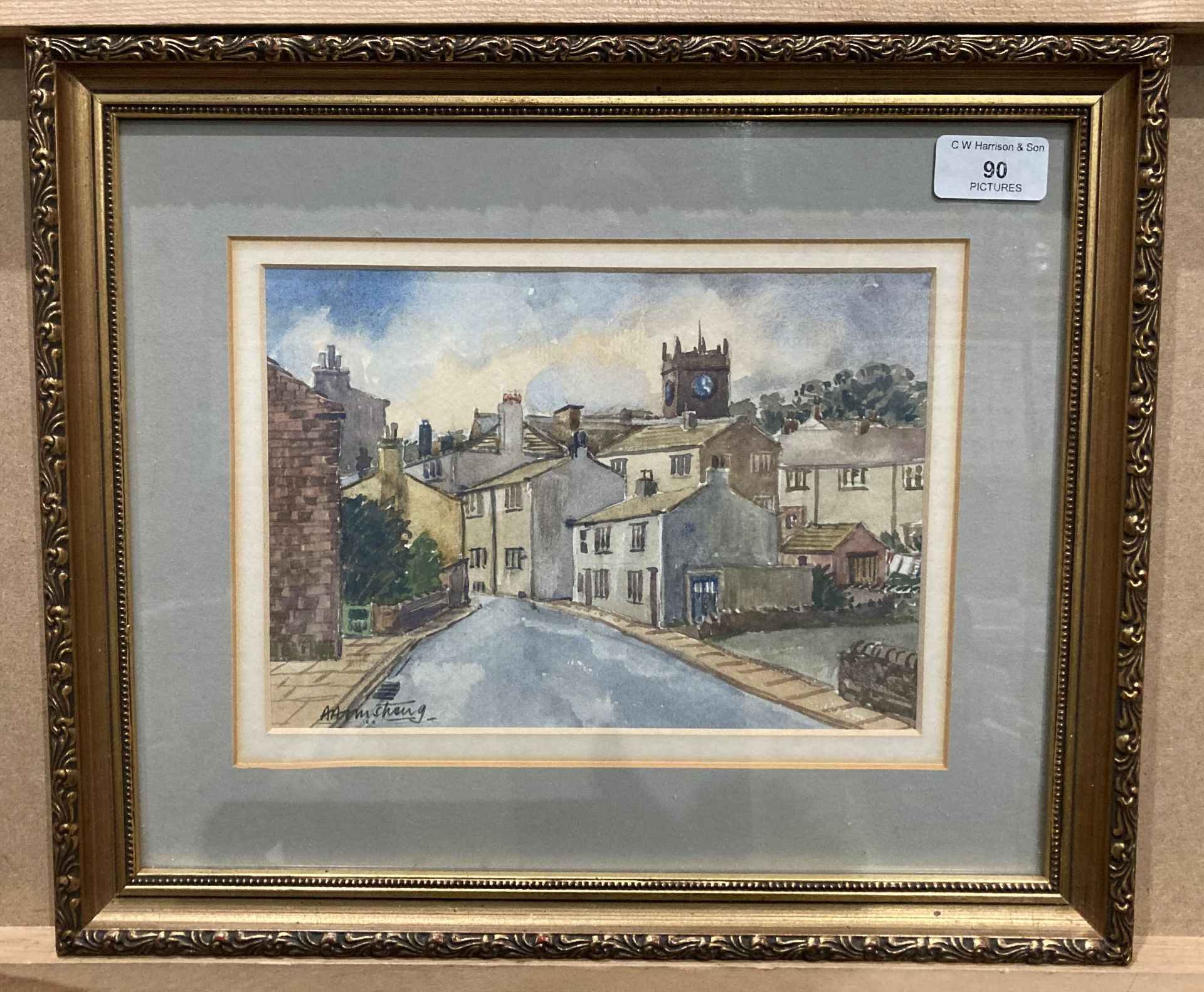 A Armstrong framed watercolour village street circa 1950s/60s 18cm x 23cm (SG) - Image 3 of 3