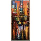 Two large framed box prints, City Scenes,