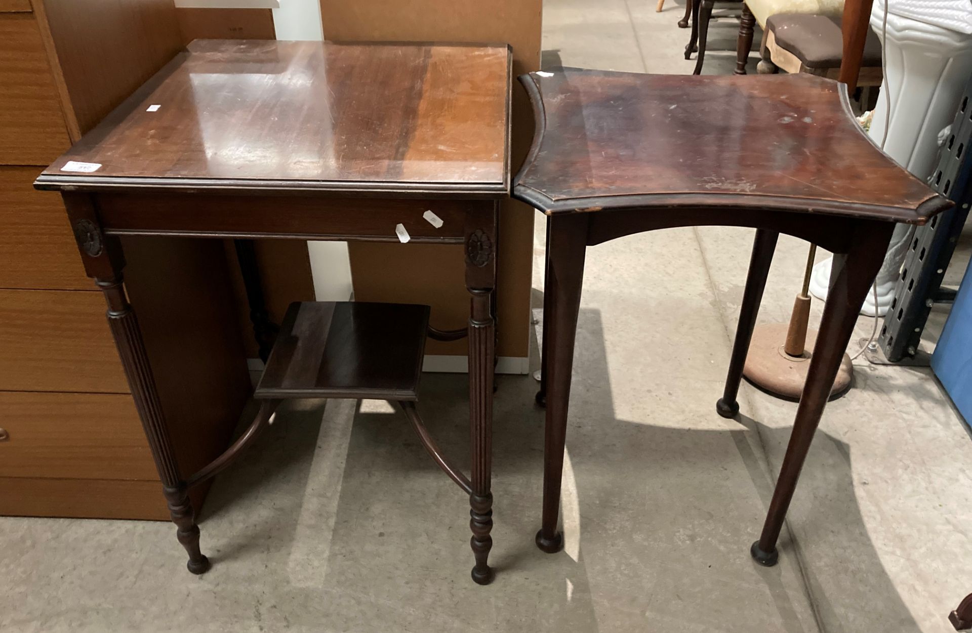 A mahogany square side table 54cm x 54cm with undertray and a mahogany shaped top side table 54cm x - Image 4 of 6