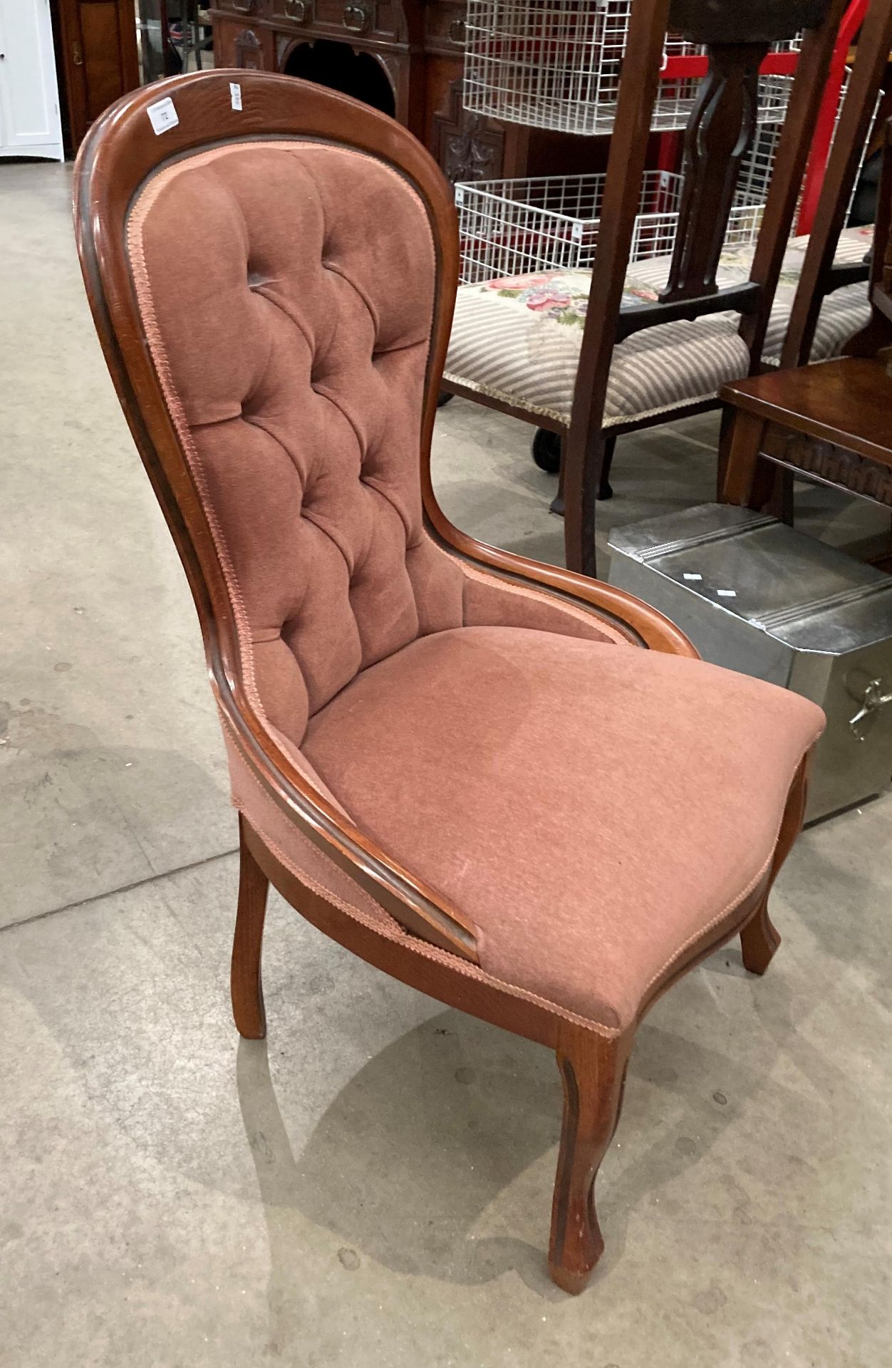 A mahogany nursing chair with pink deep buttoned back dralon upholstery [Please note - the - Image 2 of 2