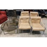 A 1970s vintage set of four chrome framed studio lounge chairs in light tan leather made by Pirelli,