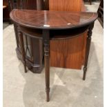 A mahogany finish half moon hall table,