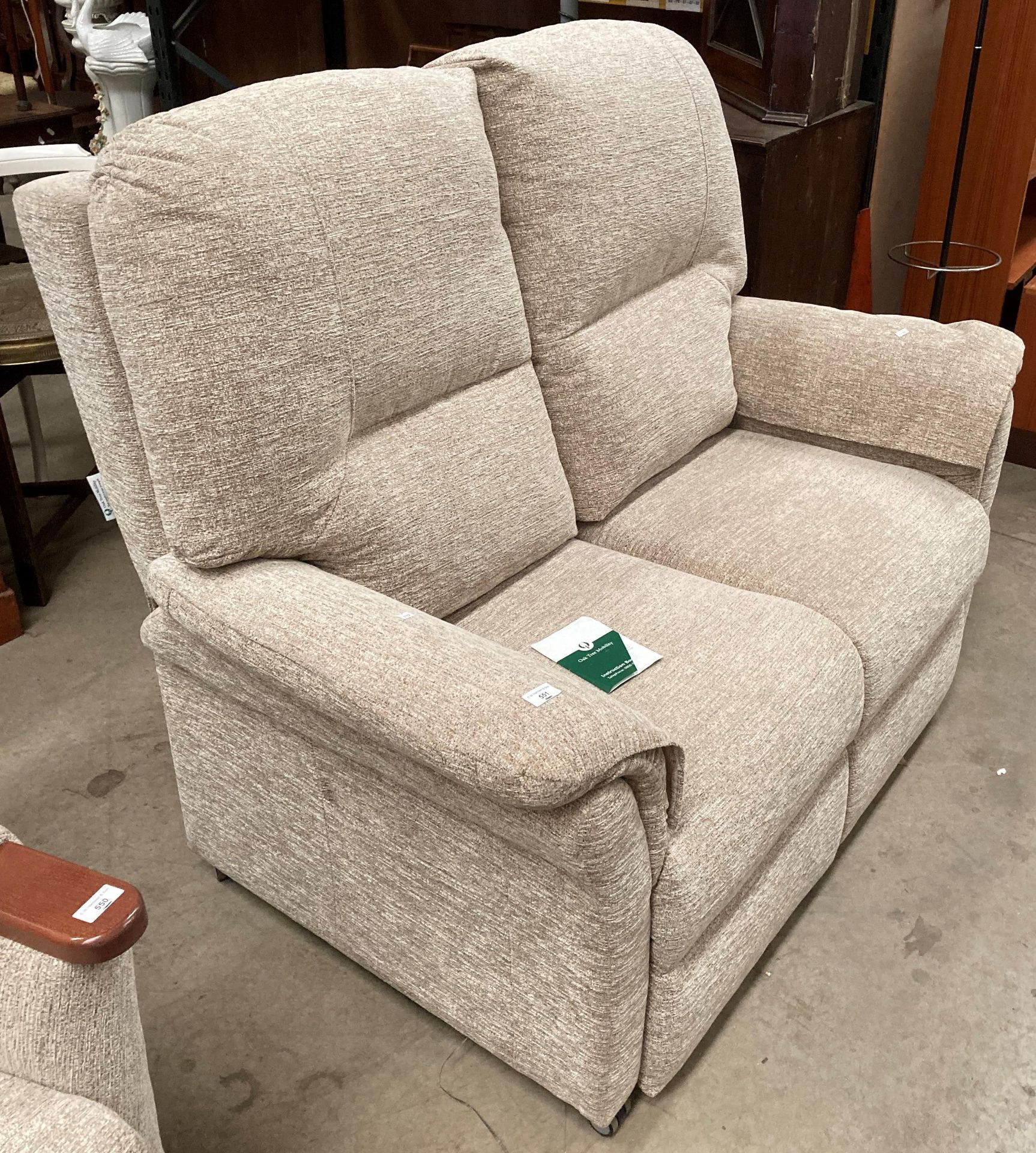 An Oaktree mobility oatmeal upholstered two seater settee (MS) - Image 3 of 3