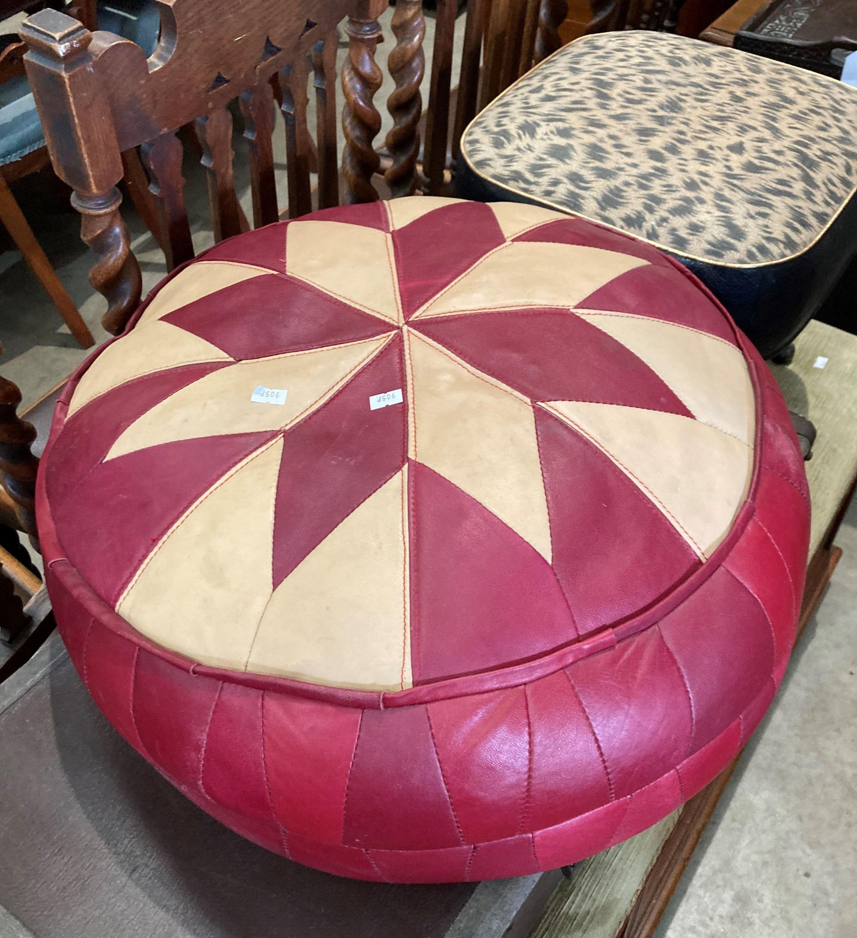 A red and cream patterned vinyl pouffe, - Image 2 of 3