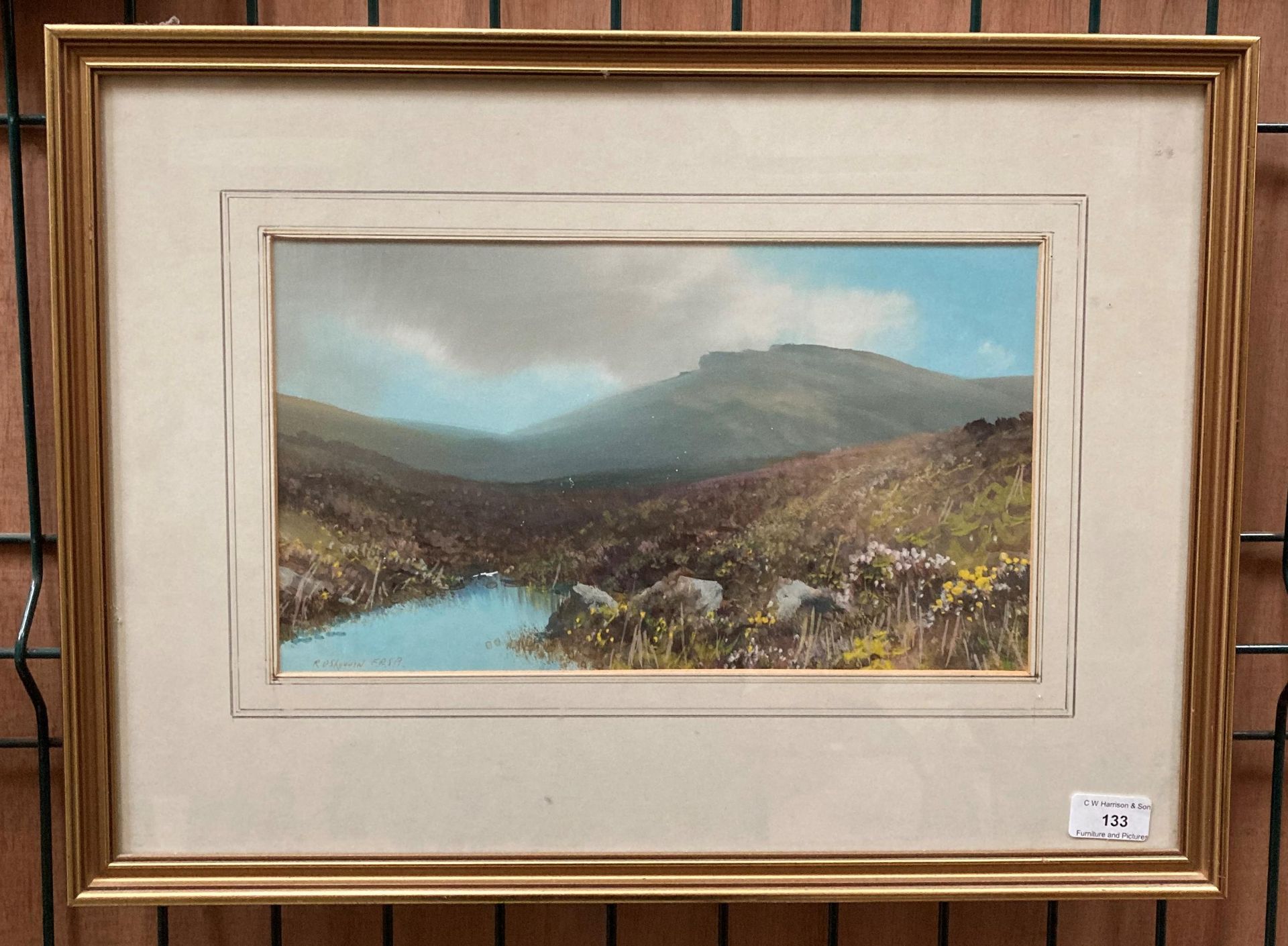 R D Sherwin FRSA, framed watercolour, Moorland Scene, 20cm x 34cm,