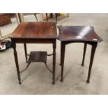 A mahogany square side table 54cm x 54cm with undertray and a mahogany shaped top side table 54cm x