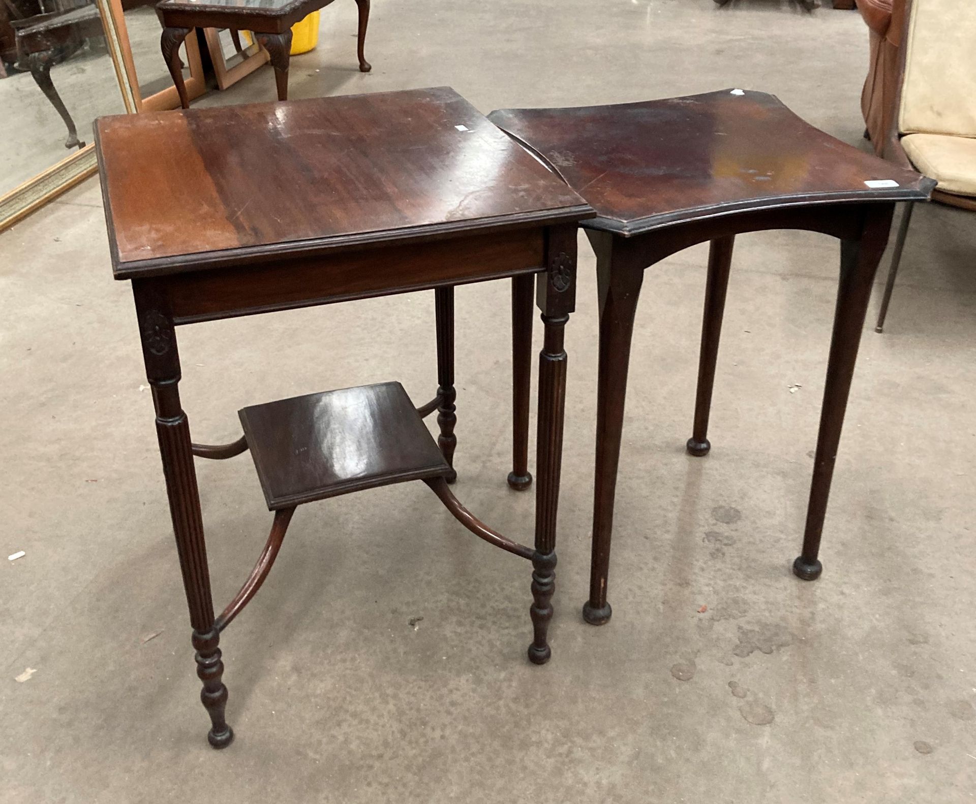 A mahogany square side table 54cm x 54cm with undertray and a mahogany shaped top side table 54cm x - Image 2 of 6