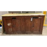 A stained pine four door kitchen wall unit 180cm x 50cm x 94cm high (MST)