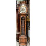 An oak cased Tempus Fujit grandmother clock, 170cm high,