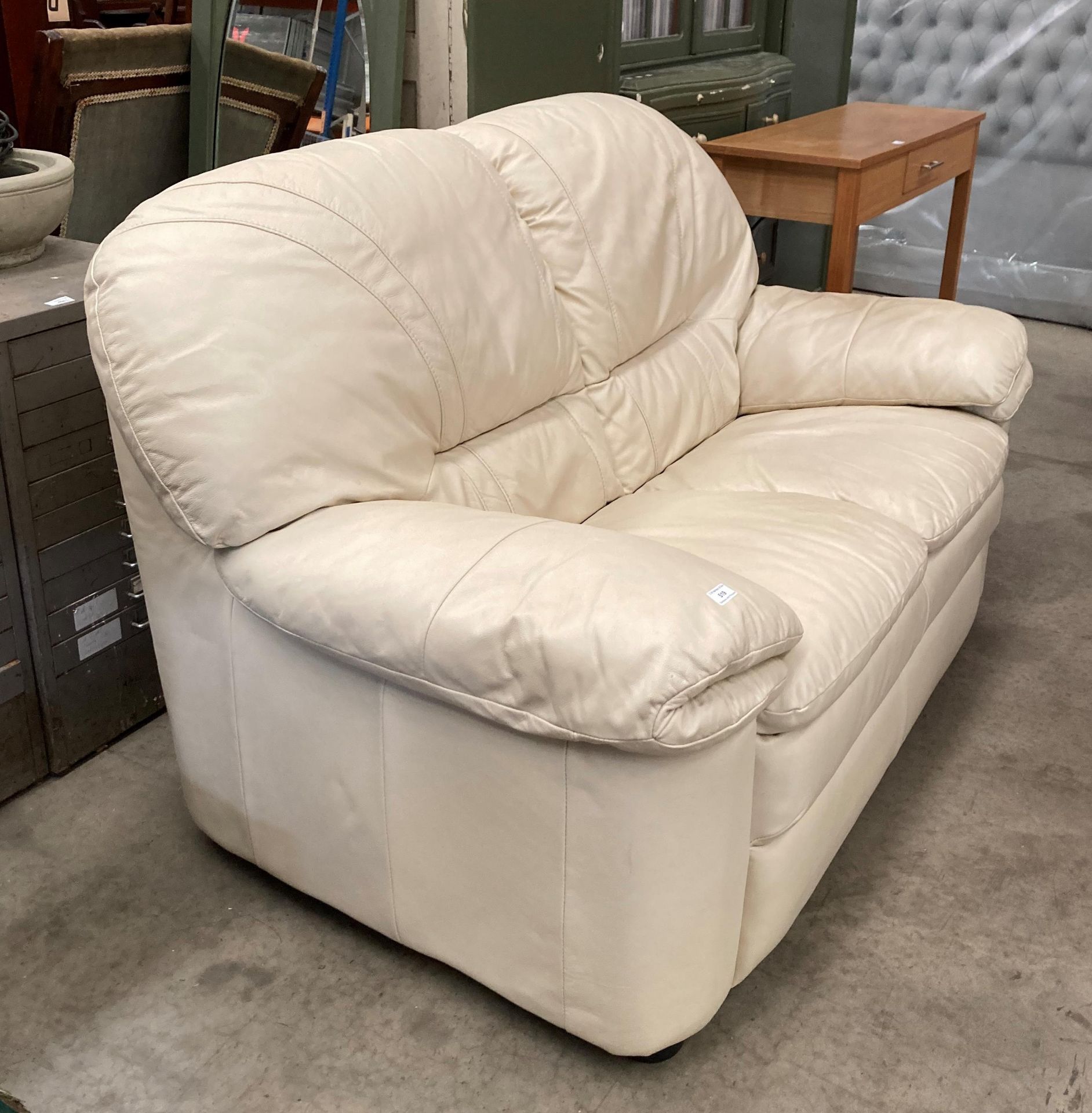 A beige leather two seater settee (MS) - Image 2 of 2