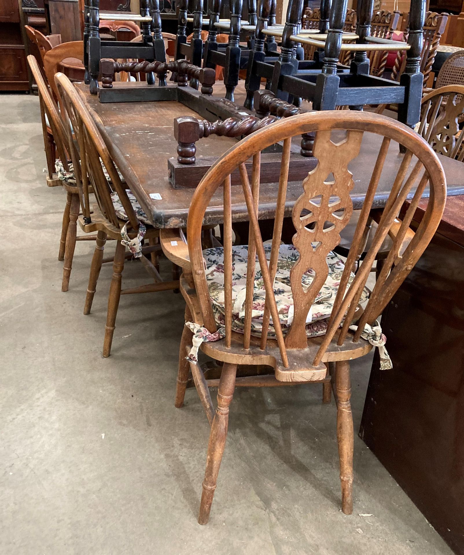 An oak farmhouse kitchen table, 180cm x 90cm,