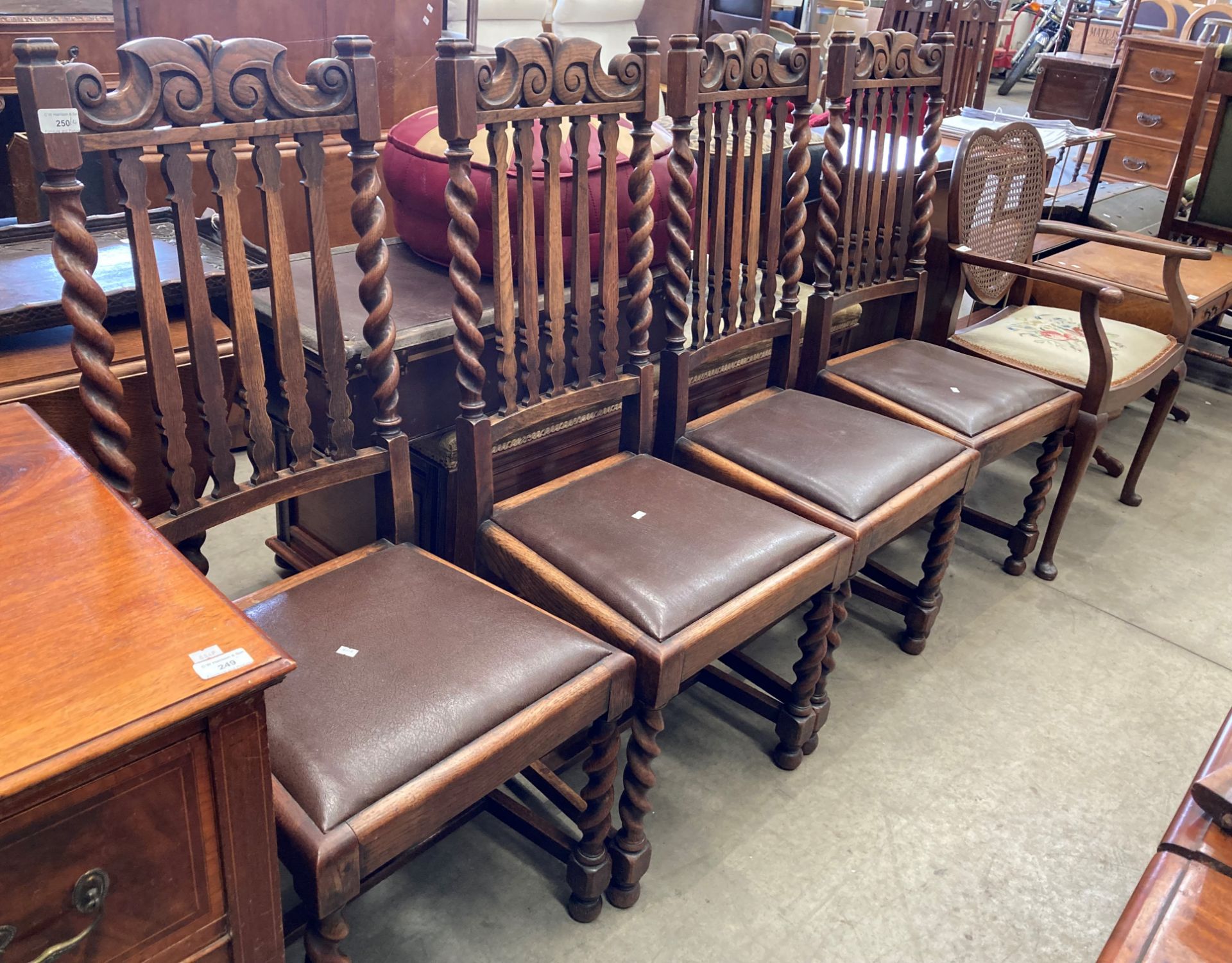 A set of four oak dining chairs with barley-twist columns and legs, - Image 2 of 2