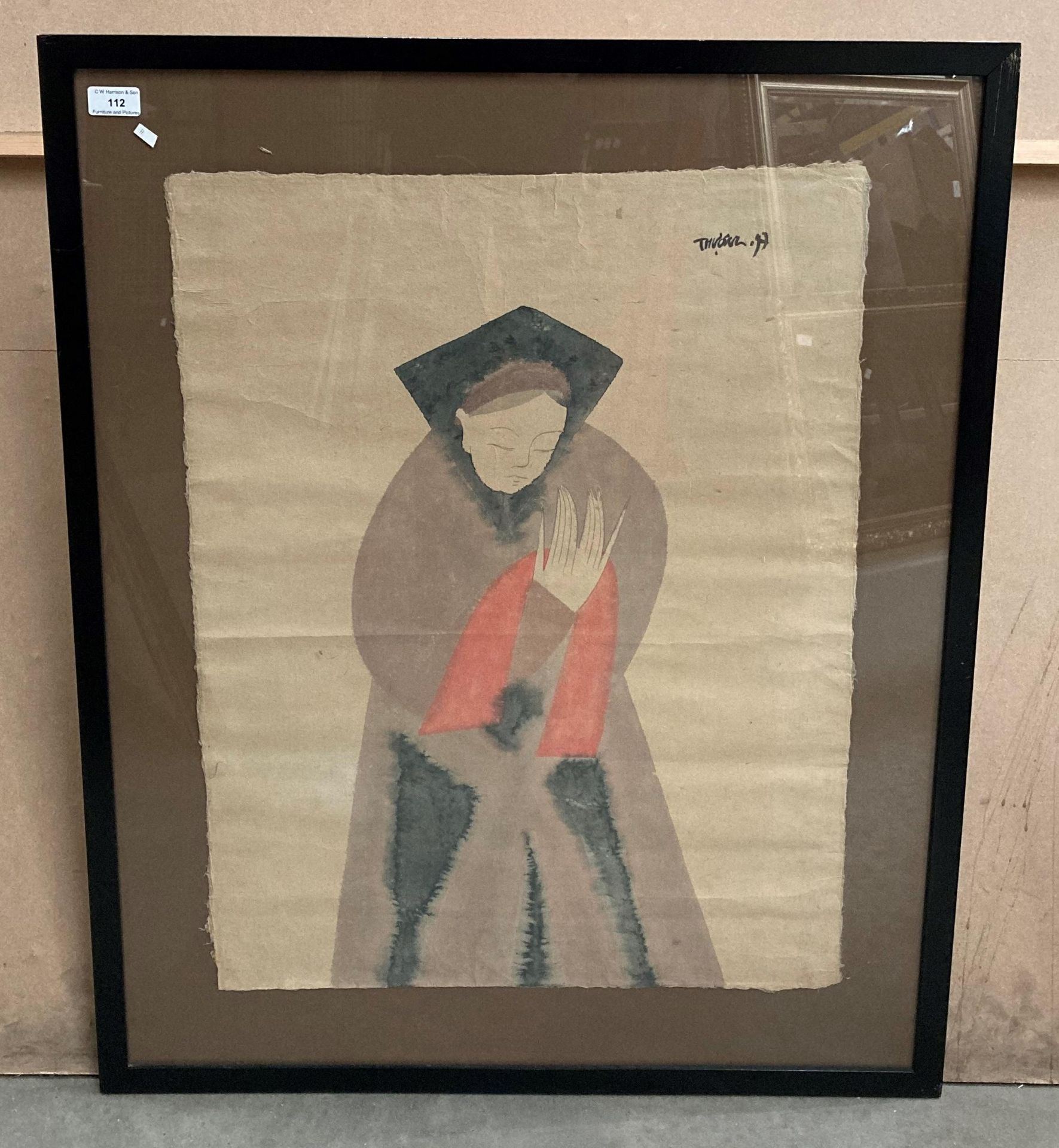 Thuonl H?, framed oriental painting on silk, Japanese Lady,