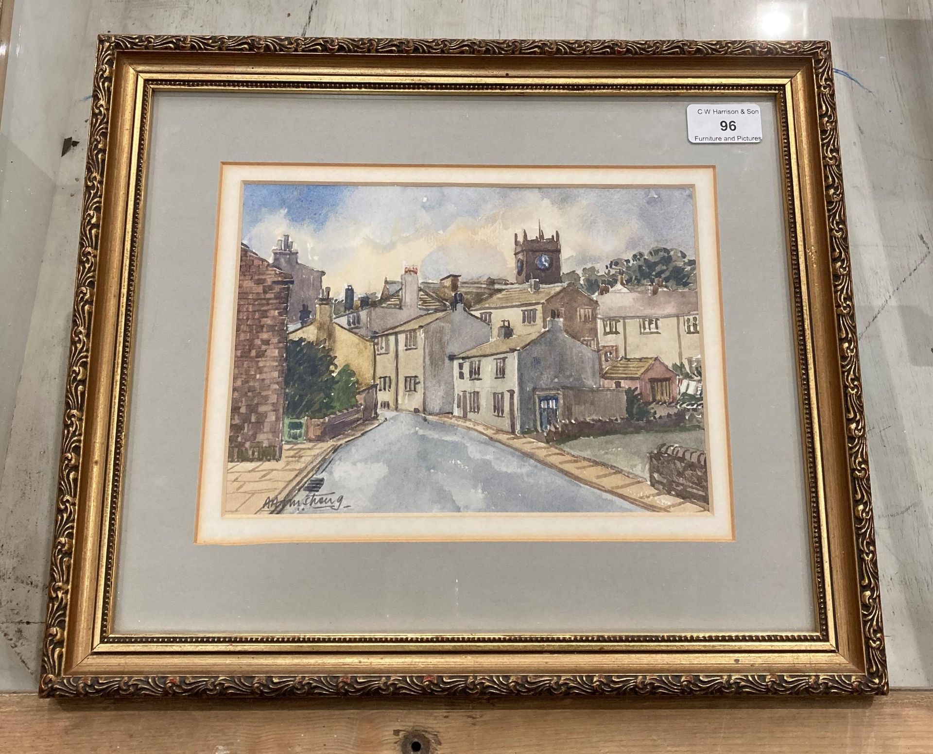 A Armstrong framed watercolour village street circa 1950s/60s 18cm x 23cm (SG)