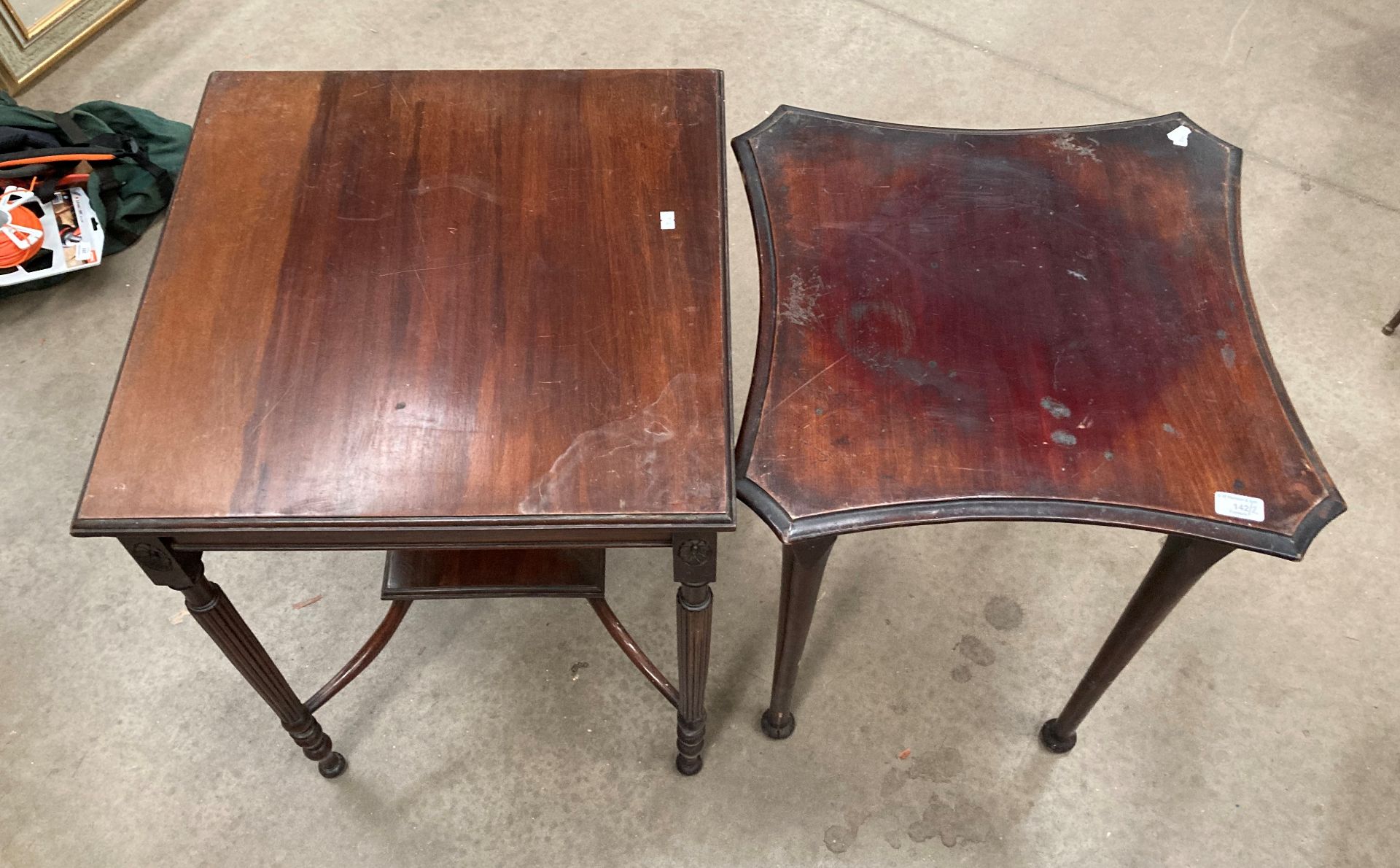 A mahogany square side table 54cm x 54cm with undertray and a mahogany shaped top side table 54cm x - Image 3 of 6