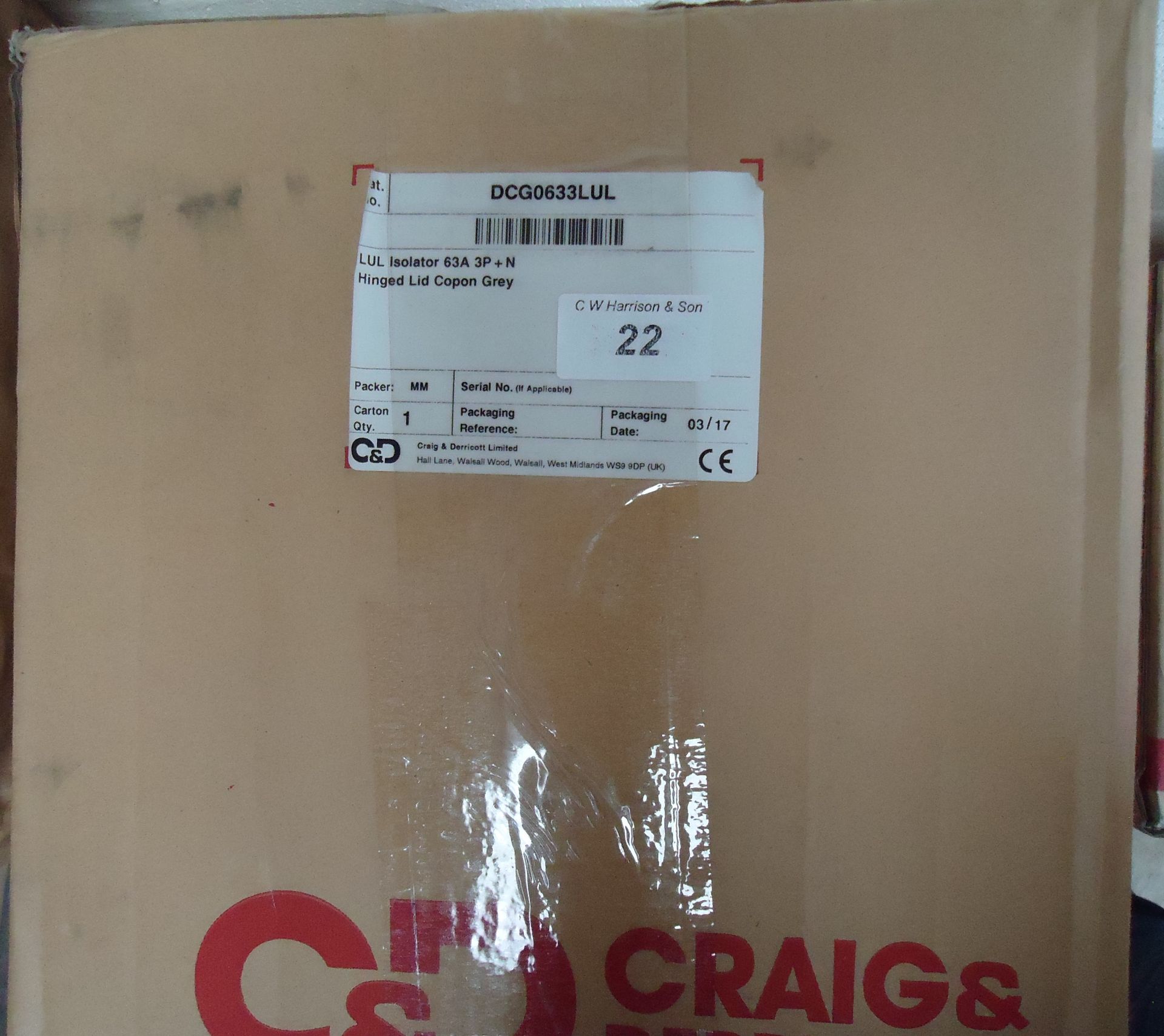 1 x Craig & Derricot 63A Isolator 3 P+N