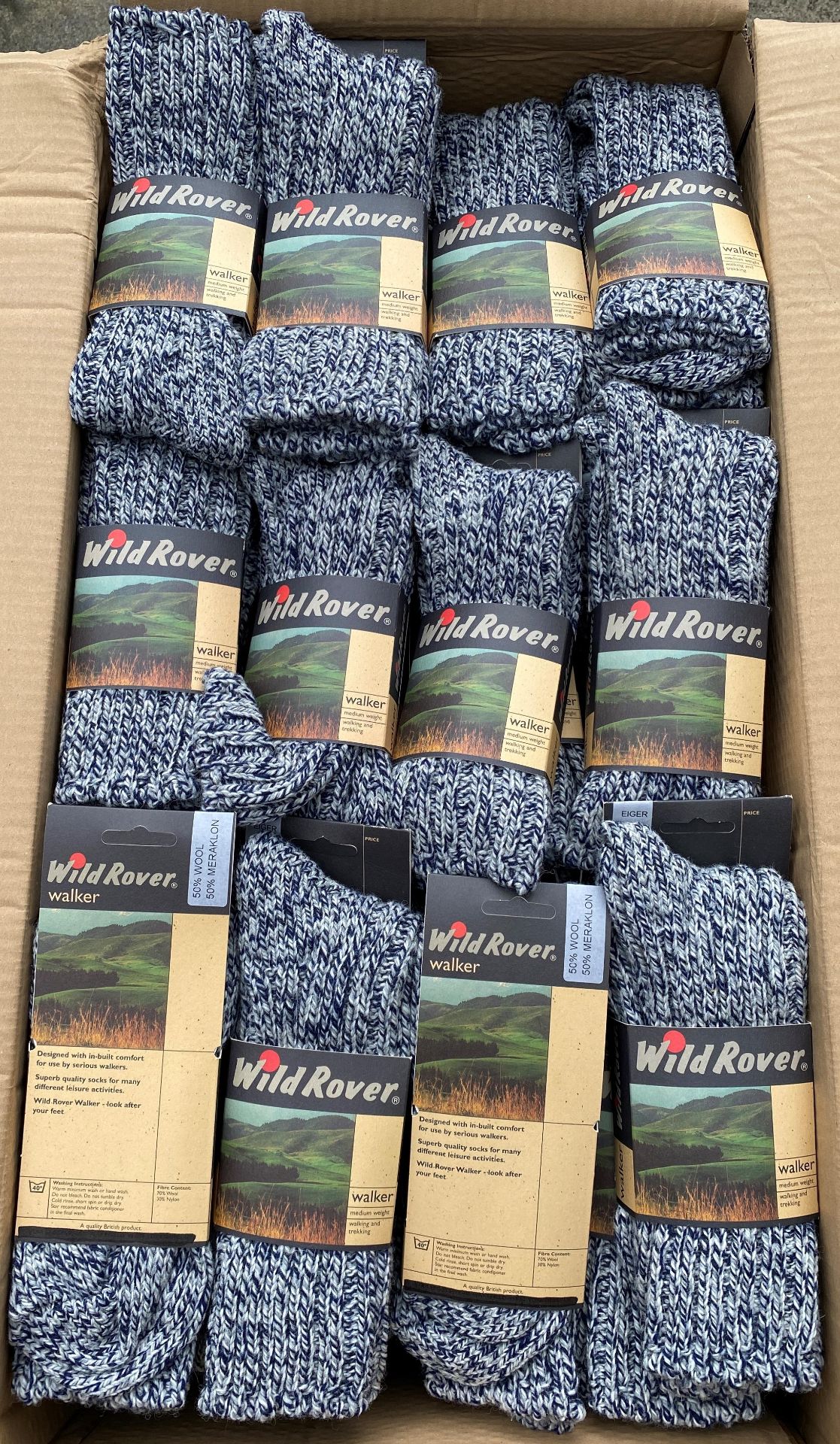 72 pairs Wild Rover Walker Eiger socks size 7-10 (Box 12)